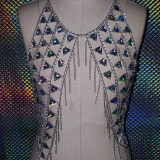 Handmade Holographic Rhinestone Chain Crop Top Festival Rave Outfits