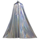 60  Long Full Length Silver Holographic Hoodied Cape Cloak Unisex Coat Halloween Costumes
