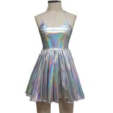 Summer Musical Festival Rave Clothes Holographic Wrap Circle Skater Dress