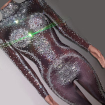 Drag Queen Costumes Sparkly Rhinestone Bodysuit Crystal Jumpsuit Stage Dance Wear Runway Performance Party Celebrity Clothing