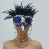 Burning Man Rave Festival Holographic Feather Rhinestone Chain Goggles Mask