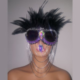 Burning Man Rave Festival Holographic Feather Rhinestone Chain Goggles Mask
