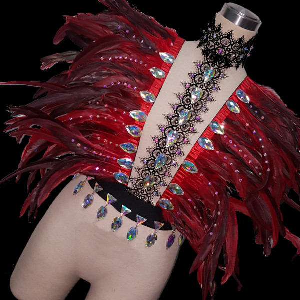 Burning Man Rave Festival Carnival Rhinestone Feather Cape Outfits