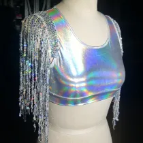 Burning Man Holographic  Fringe Tank Top Festival EDM Rave Outfits Coachella
