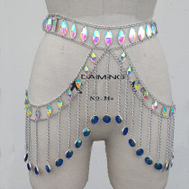 Burning Man Festival Rave Holographic  GLass Stone Crystal Chain Skirt