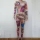 Drag Queen Costume Lips Tattoo Print Jupmsuit Singer Dancer Stage Performance Wear
