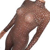Sexy Full Rhinestones See Through Mesh Bodysuit Drag Queen Party Costumes Diamond Jumpsuit Stage Dance Wear Costumes For Singers