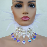 Holographic Pearl Mermaid Costumes Burning Man Festival Feather Choker Necklace Collar