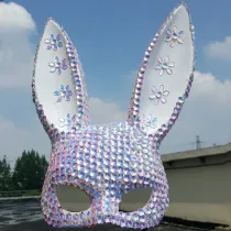 Holographic Burning Man Sequin Bunny Couture Face Mask Festival Rave Outfits Gear Dancer Costume Halloween Masquerade