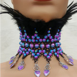 Holographic Pearl Mermaid Party Supplies Costumes Burning Man Festival Feather Choker Necklace Collar