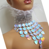 Holographic  Costumes Burning Man Festival Rave Feather Choker Necklace Collar