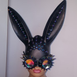 Holographic Burning Man Sequin Flower Bunny Couture Face Mask Dancer Costume Festival Rave Outfits Gear Halloween Masquerade