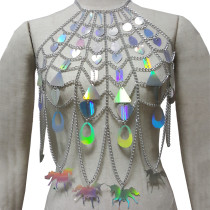Hadmade Bruning man Costumes Wear Holographic Unicorn Body Chain Festival Rave Gear Clothing Summer Beach Top