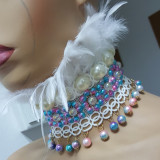 Handmade Holographic Costumes Burning Man Festival Rave Mermaid Pearl Feather Choker Necklace Collar
