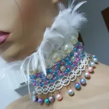 Handmade Holographic Costumes Burning Man Festival Rave Mermaid Pearl Feather Choker Necklace Collar