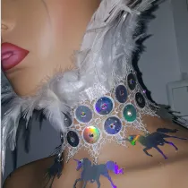 Handmade Holographic Costumes Burning Man Festival Rave Unicorn Feather Choker Necklace Collar