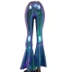 Pinda Rave Festival Iridescent Green High Waist Wide Leg Pant Bell Bottoms Pants Leggings