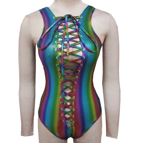 US$ 42.00 - Women burning man Rainbow laced up Bodysuit - m