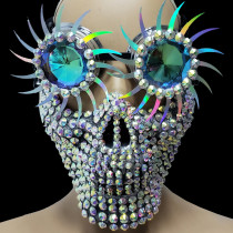 Burning Man Rave Costumes Streampunk Halloween Holographic Rhinestone Goggles Skull Mask Cosplay Festival Clothes Outfits