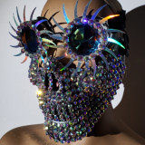 Burning Man Rave Costumes Streampunk Halloween Holographic Rhinestone Goggles Skull Mask Cosplay Festival Clothes Outfits