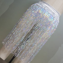 Summer Womens Holographic Sequin High Waisted Fringe Skirt  Festival Rave Wear Outfits Clothes