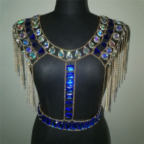burning man rave festival outfits sexy tassel metal chain tank top women luxurt crystal sequined short party club wear crop top