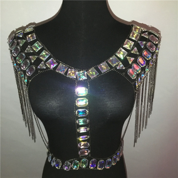 US$ 42.00 - burning man rave festival outfits sexy tassel metal chain ...