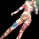 Sexy Big Lips Nude Print Rhinestone Bodysuit Jumpsuit Drag Queen Singer Stage