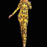 Drag Queen Costumes Sexy Tattoo Baroque Print Bodysuit Jumpsuit Celebrity Runway Outfit Birthday Party Wear