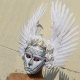 Burning Man Mask Feather Wig Headdress Head Pieces Costumes Festival Rave Clothes Outfits Gear Halloween Masquerade