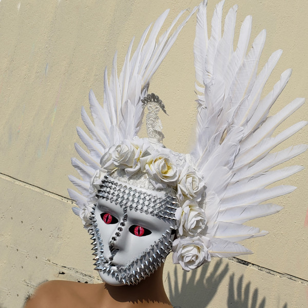 Burning Man Mask Feather Wig Headdress Head Pieces Costumes Festival Rave Clothes Outfits Gear Halloween Masquerade