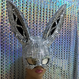 Holographic Burning Man Studded Bunny Couture Face Mask Dancer Costume Festival Rave Outfits Gear Halloween Masquerade