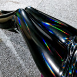 Black Holographic Iridescent Latex Leggings Pants Leggings - Rave, Festival, EDM, 80s Clothing -