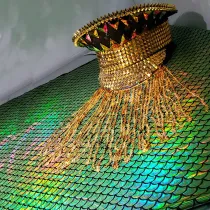Burning Man Festival Bling Holographic Sequin Fringe Studded Spike Hat officer Hat Military Captains Rave Bespoke Hat Costumes Gypsy Headpiece Headwear