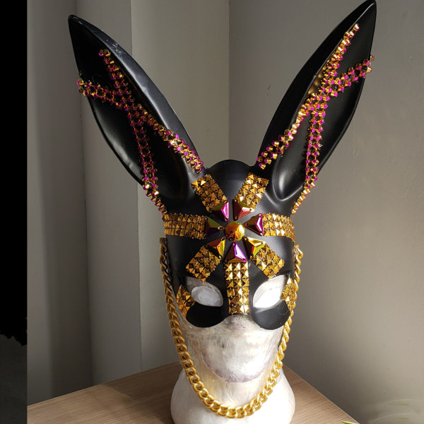 Burning Man Studded Bunny Couture Face Mask Dancer Show Costume Festival Rave Outfits Gear Halloween Masquerade