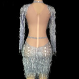 Sexy Drag Queen Costumes Rhinestone Event Party Fringe Dresses Sparkling Tassel Performance Costumes Dance Outfits