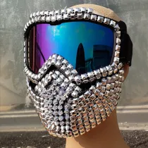 Holographic Iridescent Burning Man Accessies Studded Full Face Mask Helmet Costume Fashion Stage Show Summer Festival Rave Gear