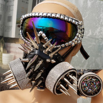 Burning Man Studded Spike Streampunk Goggles Gas Face Mask Dancer Costumes Show Festival Rave Outfits Gear Halloween