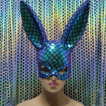 Burning Man Holographic Iridecent Mermaid Scale Bunny Couture Face Mask Dancer Show Costume Festival Rave Outfits Gear Halloween Masquerade