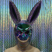 Burning Man Iridecent Studded Skull Bunny Couture Face Mask Dancer Show Costume Festival Rave Outfits Gear Halloween Masquerade