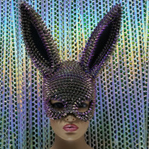 Burning Man Holographic Iridecent Spike Bunny Couture Face Mask Dancer Show Costume Festival Rave Outfits Gear Halloween Masquerade