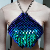 Handmade Burning Man Rave Holographic Iridescent Scalemaille armour Crop Top Outfits