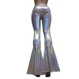 Sexy Summer Women Holographic High Waist Bell Bottoms Pants Leggings Rave Festival Bottoms