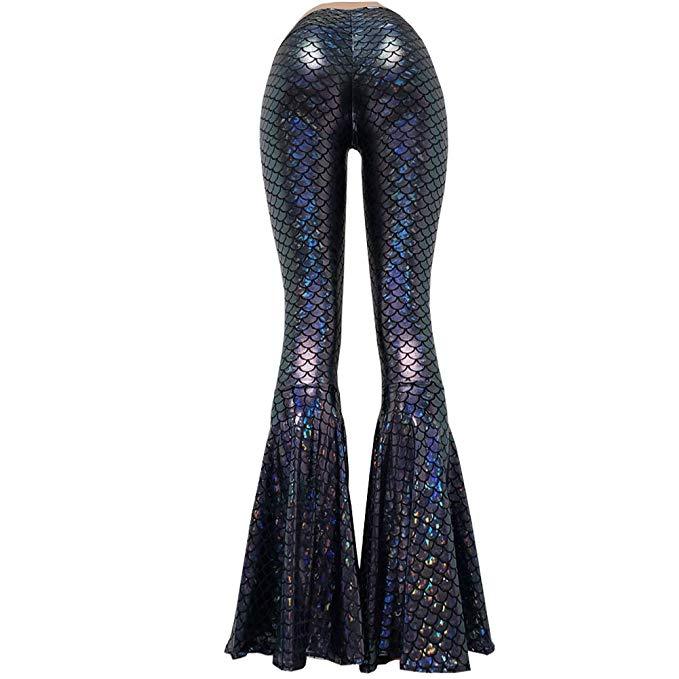 US$ 32 - Black Holographic Glitter Iridescent Mermaid High Waisted Wide ...
