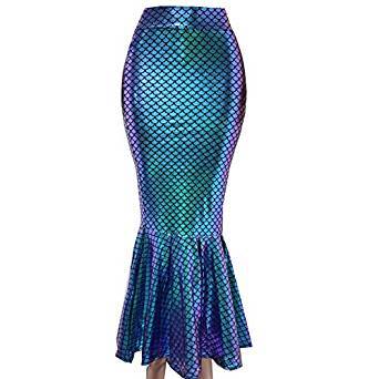 Halloween Costumes Iridescent Holographic Mermaid Party Supplier High Waisted Maxi Long Skirts Bottoms