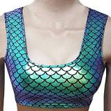 Summer Women Rave Festival Holographic Iridescent Green Mermaid Scale Tank Top