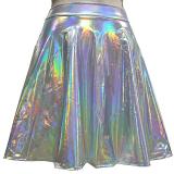 Burning Man Summer Rave Rainbow Holographic Unicorn High Waisted Flare Skater Skirt Bottoms Outfits