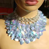 Burning Man Holographic ScaleMaille Gorget Choker Dragonscale Iridescent Necklace Armour Cosplay