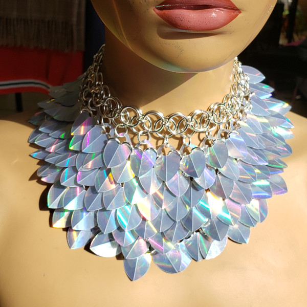 Burning Man Holographic ScaleMaille Gorget Choker Dragonscale Iridescent Necklace Armour Cosplay