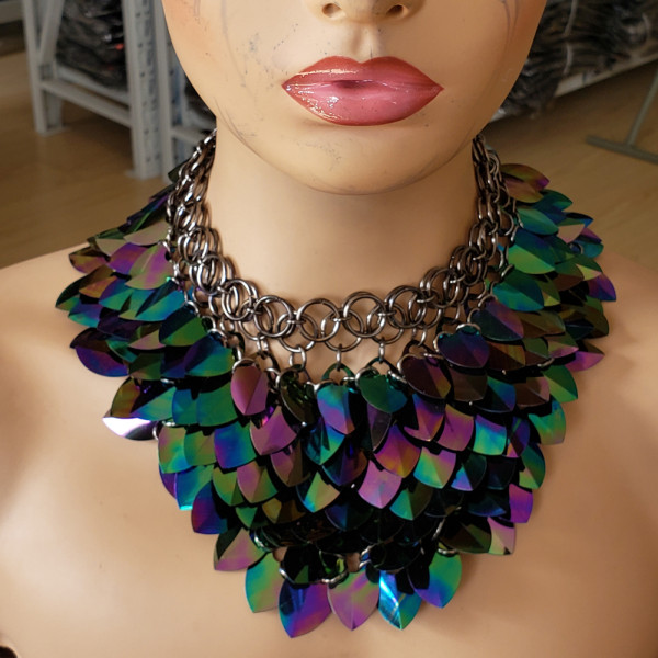 Burning Man Black Holographic ScaleMaille Gorget Choker Dragonscale Iridescent Necklace Armour Gothic Cosplay